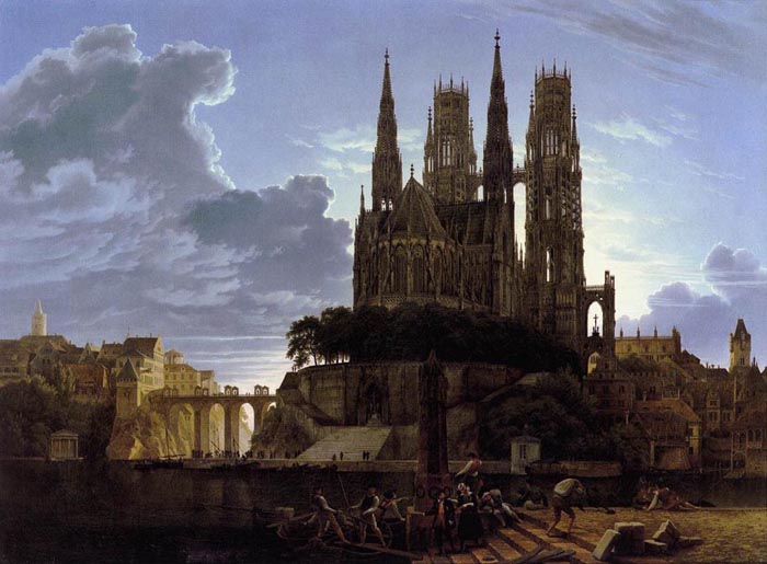 Karl-Friedrich Schinkel, Ville médiévale au bord de la mer, Munich, Neue Pinokothek