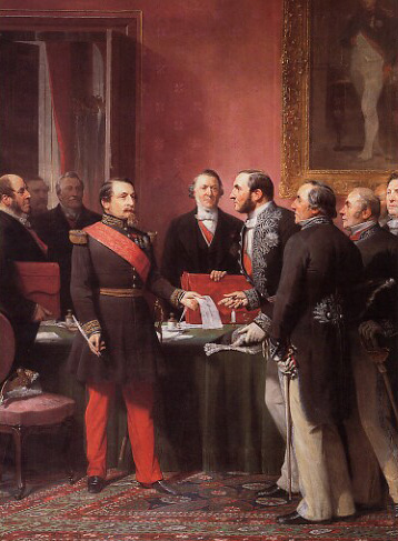Napoléon III remet à Haussmann le décret d'annexion des communes périphériques